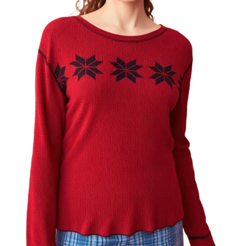 Gap Vintage Red Snowflake Fair Isle Print Long Sleeve Top Size L
